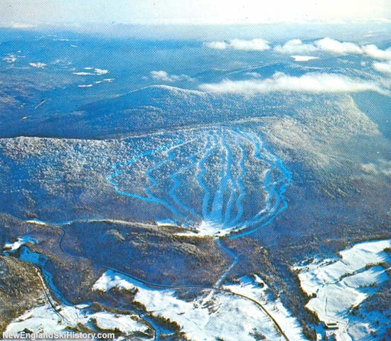An aerial view of Balsams Wilderness and an undeveloped Dixville Peak circa the late 1960s or early 1970s