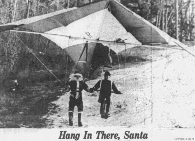 Santa Claus hang-gliding at Ski Sundown (December 1974)