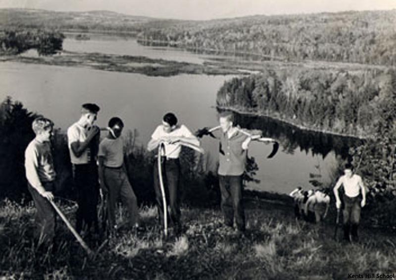 Trail work in the early days of Kents Hill School's ski program