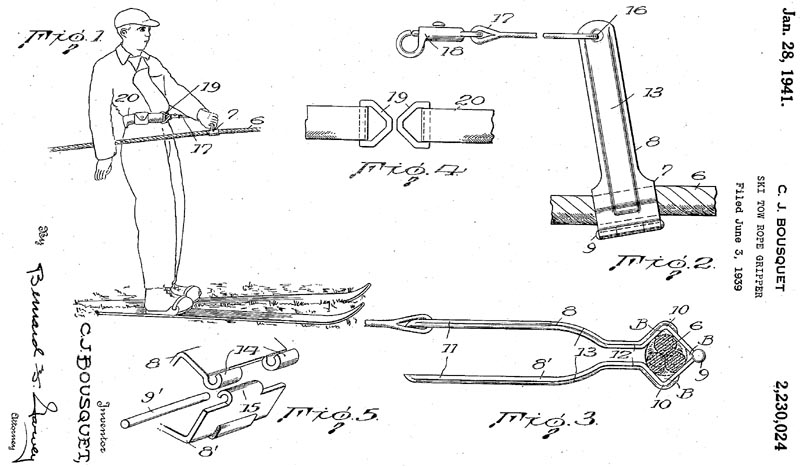The Bousquet Ski Tow Rope Gripper Patent