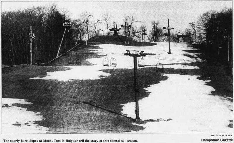 Bare spots on Mt. Tom's slopes in early March 1991