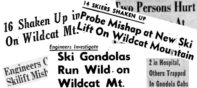 Headlines from the March 1958 gondola accident