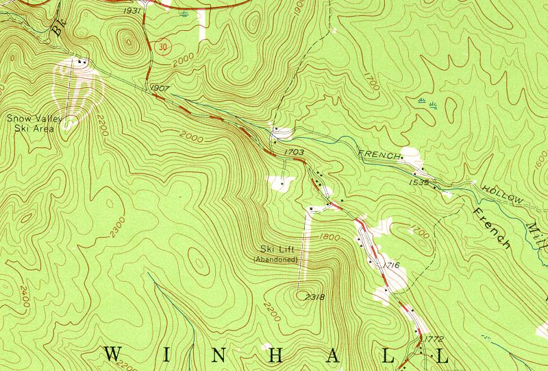 Manchester Snow Bowl depicted on the 1957 USGS topographic map