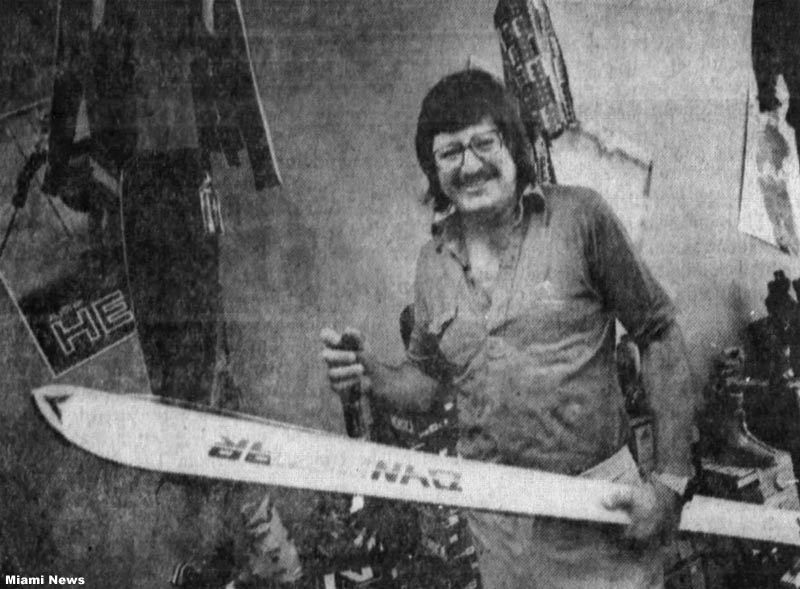 Ernie Gstell at his ski shop in 1974