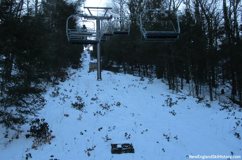 A possible T-Bar footing (foreground) with a former chairlift footing (background) (January 2022)