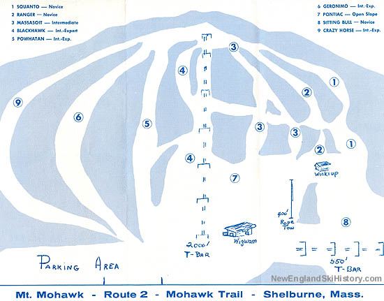 The 1962-63 Mt. Mohawk trail map showing the new T-Bars