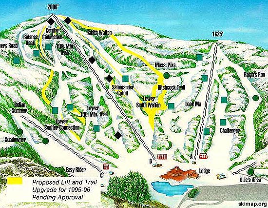 The 1994-95 Wachusett Mountain trail map showing proposed new trails