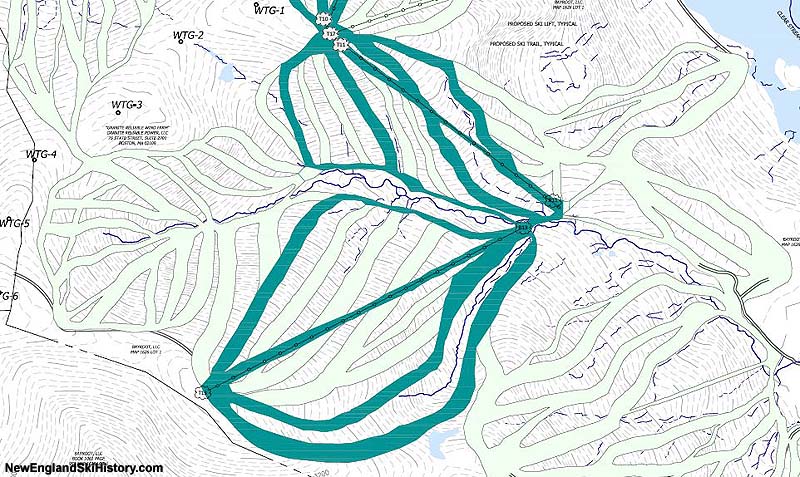 A 2015 map of Phase 1 trails and lift on the East Peak of Dixville Peak