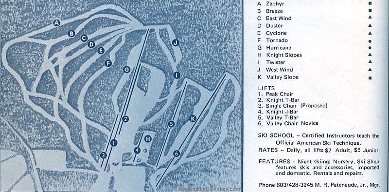 1969-70 Pats Peak Trail Map showing the proposed single chairlift