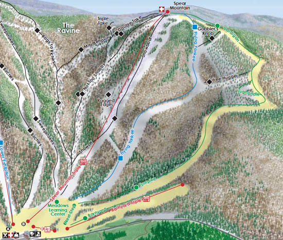 The 2009 Ragged Mountain trail map showing Spear Mountain and Spook's Gorge