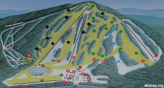 The early 1990s Temple Mountain trail map showing the quad chairlift