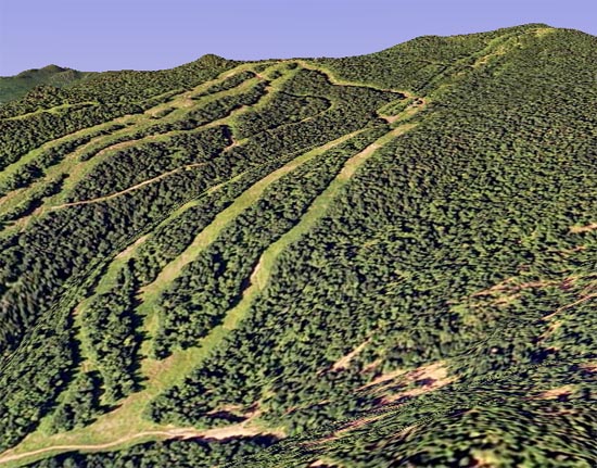 A 2010 Google Earth rendering of the summit area