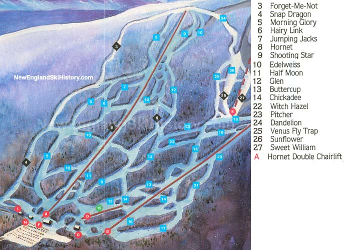 The 1986-87 Tenney trail map showing the upper (main) mountain area