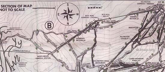 The Killington gondola area on the 1970 Killingon trail map