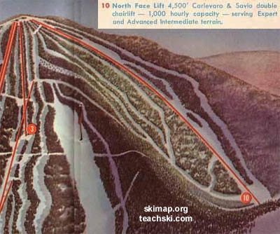 The 1965 Mt. Snow trail map showing the new North Face area