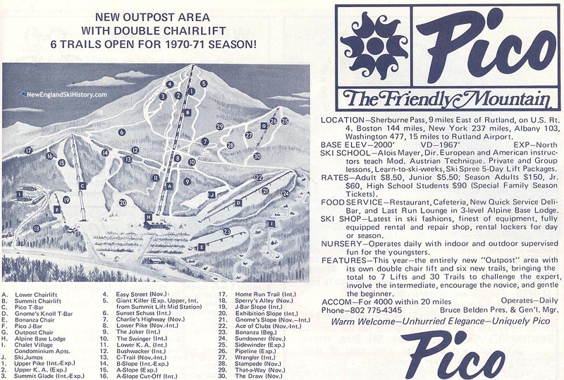 The 1970-71 Pico trail map advertising the new Outpost area