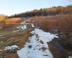 Looking up the line at a former tower location (2014)