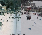 Waterville Valley base area, circa late 1970s vs. 2014